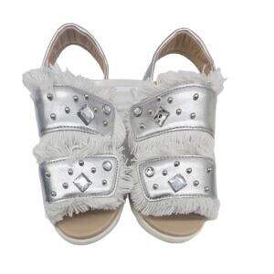 Naturino Girls White Fringe Silver Studded Rhinestone Sandals eu 26  us 9.5
